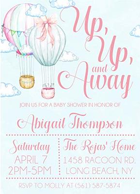 Girls Pastel Hot Air Balloon Baby Shower Invitations With