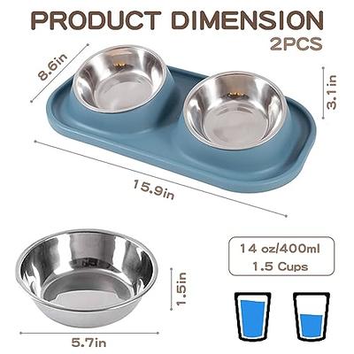 Double 400ml Stainless Steel Pet Dog Food Water Bowl with Anti-slip  Silicone Tray Mat