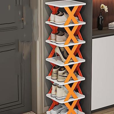 LUCKNOCK 8 Tiers Vertical Narrow Shoe Rack/ Organizer, Stylish Wooden Space  Saving Shoe Storage Stand/ Shelf/ Tower Free Standing for Entryway