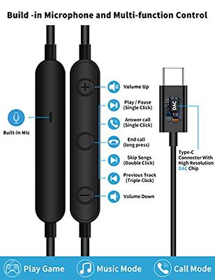 Wired USB Type-C Headphones Stereo Bass Earbuds With Mic For