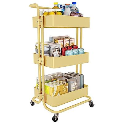 Calmootey 3-Tier Rolling Utility Cart with Drawer,Multifunctional Storage  Organizer with Plastic Shelf & Metal Wheels,Storage Cart for