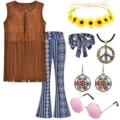 Z-Shop 70s Costume Women, Halloween Hippie 60s Decades Outfits Accessories  - Fringe Vest and Hippy Pants Clothes, Sunglasses Flower Crown Headbands  Earrings Necklaces,3-M - Yahoo Shopping