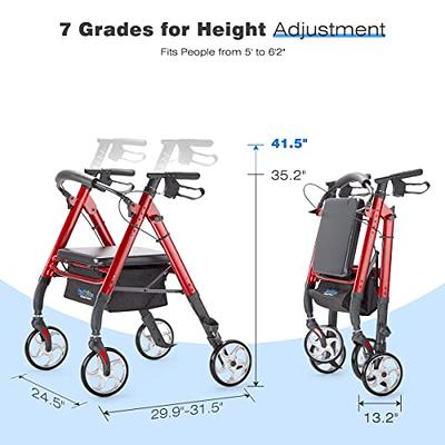 Red Steel Heavy Duty Folding Rollator Walker