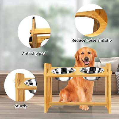 Vantic Elevated Dog Bowls-Adjustable Raised Dog Bowls with Stand for Small Size Dogs and Cats,Durable Bamboo Dog Feeder with 2 Stainless Steel Bowls