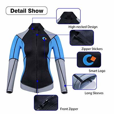 CtriLady Wetsuit Top, 1.5mm High-Necked Women's Wetsuit Long Sleeve Jacket Neoprene  Wetsuits with Front Zipper for Swimming, Diving, Surfing, Boating, Sauna,  Fitness and Sweating(Blue, L) - Yahoo Shopping