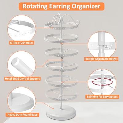 6 Tier Rotating Earring Holder Organizer, Adjustable Metal Earring