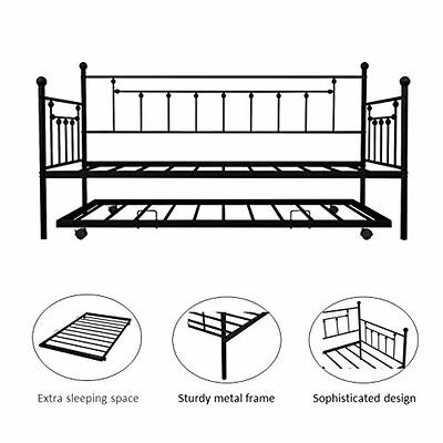 Twin Size Daybed, Solid Pine Wood Bed Frame with Pull Out Trundle for Kids Teens Adults, No Box Spring Needed - White