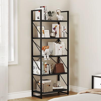 Dextrus 5-Tier Bookshelf Sturdy Wood Storage Bookcase Shelves with Metal  Frame Plant Display for Living Room Office, Rustic Brown