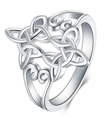 BORUO 925 Sterling Silver Ring Celtic Knot Heart Cross High Polish
