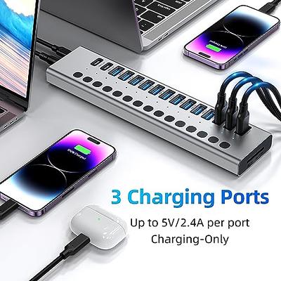 Powered USB Hub, 8-Port USB Hub 3.0 with SD/TF Card Readers, USB 3.0 Port  Hub with Individual On/Off Switches and 5V/4A Power Adapter, USB C Hub