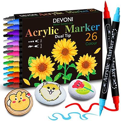 Acrylic Paint Pens Brush Tip, 8 Metallic & 8 Basic Colors Acrylic Paint  Markers. Set for Rock Painting, Calligraphy, Scrapbooking, Brush Lettering