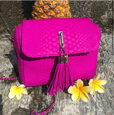 Top Handle Hot Pink Classy Genuine Python Skin Bag Exotic 