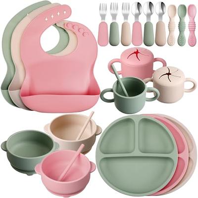 EVLA'S Baby Feeding Set, Baby Led Weaning Supplies, Adjustable Silicone  Bibs, Divided Plate, Suction Bowl with Lid, Soft Spoons for Babies or