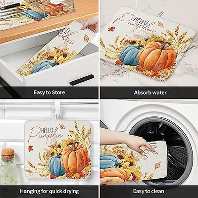 Fall Dish Drying Mat for Kitchen Counter Hello Pumpkin Drying Pad