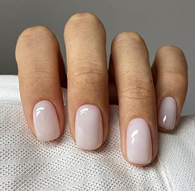 Short Square Press on Nails SWEKKE Fake Nails Solid Color Milk White Pink  Full Cover False