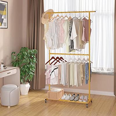 Sywhitta Double Rod Clothing Garment Rack, Rolling Clothes Organizer on  Wheels for Hanging Clothes, Easy to Assemble, Adjustable, Gold - Yahoo  Shopping