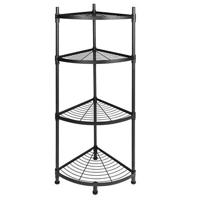 4-Tier Corner Shelf Stable Storage Rack Display Stand Wood Round Shelves  Black