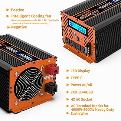 LVYUAN 2000 Watts 4000 Watts Pure Sine Wave Power Inverter DC 24V to AC  110V 120V Truck Converter Adapter 