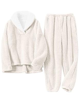 Yeokou Women's Fluffy Pajamas Sets Cropped Pullover 2 Piece Fleece