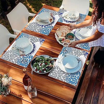 Placemats, Set Of 8 Heat Resistant Stain Resistant Woven Vinyl Insulation  Placemats, Durable Washable Elegant Table Mats For Dining (Blue)