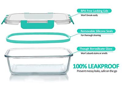 6.5 Cups/ 52 Oz 4 Piece (2 Containers +2 Lids) Glass Food Storage/ Baking  Container Set w/Locking Lid - For Storing & Serving BPA Free & Leak Proof 