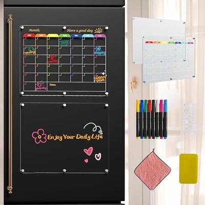 Acrylic Calendar for Fridge - 2 Set Magnetic Fridge Calendar Weekly Board  Includes 12 Markers 12 Colors,16x12 Magnetic Calendar and Blank Board