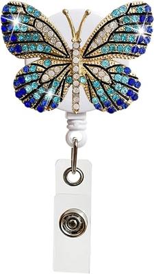 2Pack Retractable Badge Reels, Butterfly Badge Clip Butterfly ID Name Tag  Badge Reel Holder with Alligator Clip for Teacher Student Nurse Volunteer