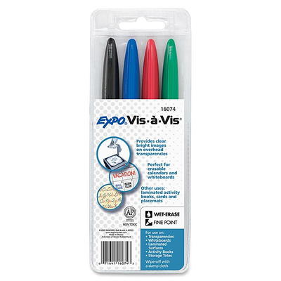 Expo Vis-A-Vis Wet-Erase Overhead Markers, Fine Point, Assorted - 4 Pack