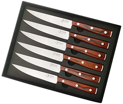 BEZIA Steak Knives, Non-Serrated Steak Knives Set of 6, 5 Inch German  Stainless Steel Steak Knife, 6 Pieces Razor Sharp Straight Edge Steak knife  with