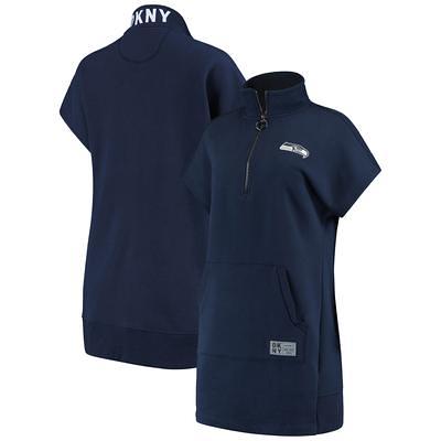 Women's DKNY Sport White/College Navy Seattle Seahawks Dakota Oversized  Tie-Dye Half-Zip Hoodie