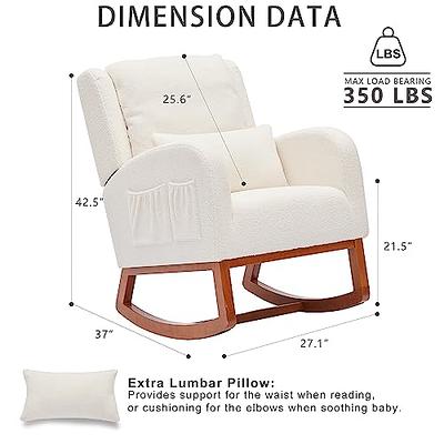 Nursery Rocking Chair with Solid Wood Legs, Glider Chair for Nursery with  Two Side Pockets, Rocker Armchair for Living Room Bedroom (Ivory White