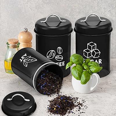 Black Tea Coffee Sugar Canisters Sets Kitchen Storage Containers Jars 