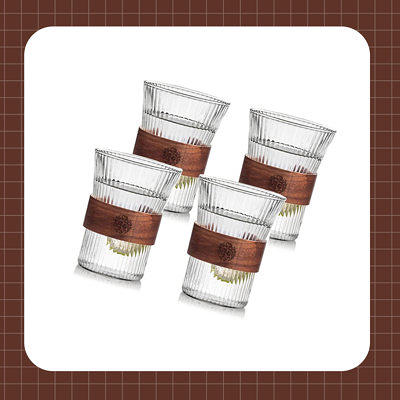 Glass Coffee Cup Clear Espresso Stripes Cups Wide Mouth Mocha Hot