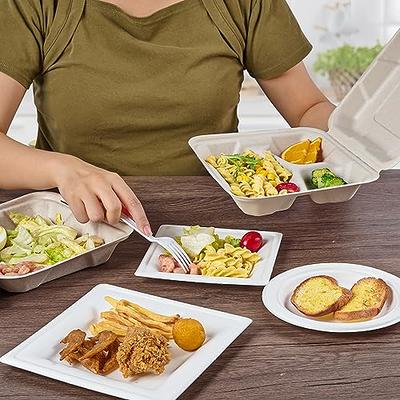 ECOLipak 50 Pack Clamshell Take Out Food Containers, 100% Compostable  Disposable To Go Containers, 8X8 Heavy-Duty To Go Boxes for Food