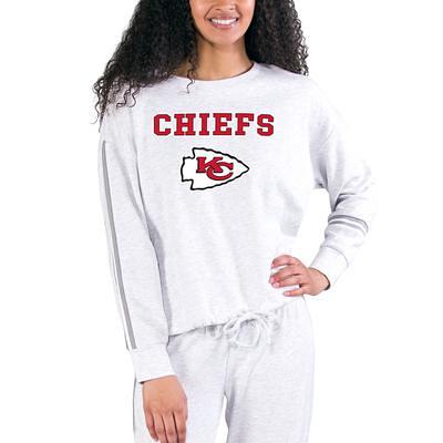 Women's Touch Heather Gray/Red Kansas City Chiefs Outfield Deep V-Back  Waist Length Pullover Sweatshirt