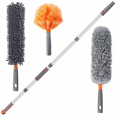 LOMID Microfiber Duster with Extension Pole(Stainless Steel), Extra Long  100 inches, with Bendable Head, Extendable Duster for Cleaning High Ceiling