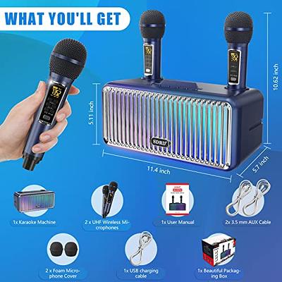 Portable Karaoke Machine for Adults & Kids - Built-In Speaker, Bluetooth,  LED Lights, Wired Mic - With Voice Changing Effects