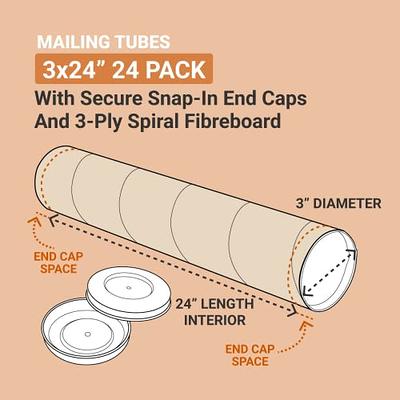 2 x 24 Kraft Mailing Tubes with Caps Case/50