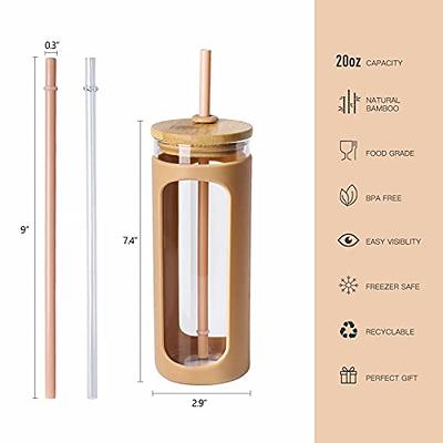 tronco 24 oz Glass Tumbler with Straw and Lid - Glass Cup with Lid and Straw,  Smoothie Cup, Iced Coffee Cup - Bamboo Lid and Protective Silicone Sleeve -  BPA-Free Amber/2 Pack