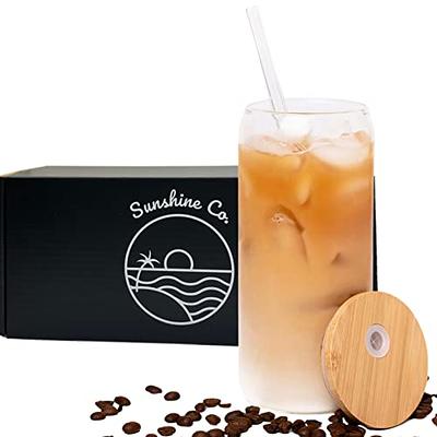 Iced Coffee Glass Cup with Bamboo Lid and Straw