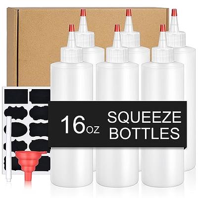 Plastic Squeeze Condiment Bottles with Red Tip Cap 16-Ounce Set of 6