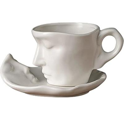 Over and Back 13.8 oz. Gray/Cream Stoneware Cup and Saucer (Set of 4)  933174 - The Home Depot