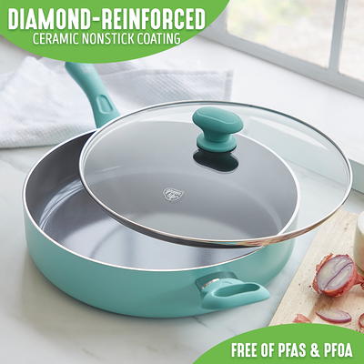 GreenLife Soft Grip Diamond 3 qt. Healthy Ceramic Nonstick Aluminum Turquoise Chef Pan with Lid