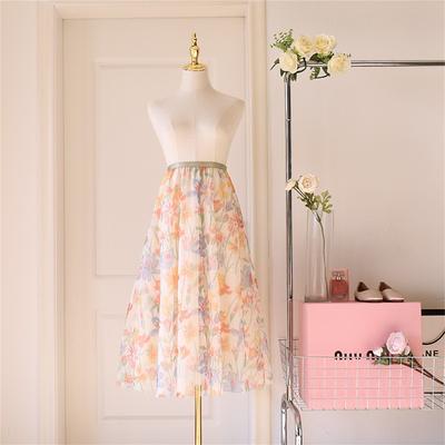 Floral Summer Holiday Skirt, Long Tulle Skirt, Flower Skirt, Soft
