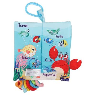 Fish Soft Cloth Book, Shark Tails Soft Activity Crinkle Baby Books Toys for Early Education for Babies,Toddlers,Infants,Kids, Teether Ring,Teething