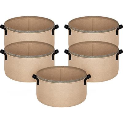 5-Pack 2 Gallons Grow Bags Heavy Duty Thickened Nonwoven Fabric Pots with Strap Handles Tan