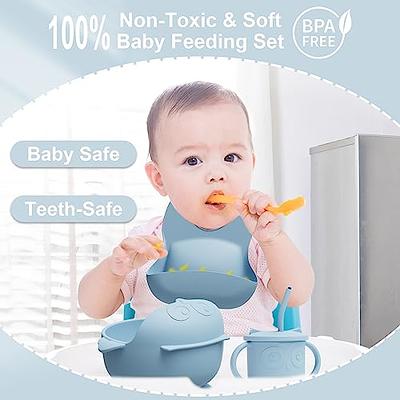 Mimorou 16 Pack Baby Feeding Supplies Set Silicone Baby Led Weaning Suction  Plates and Bowls Silicone Bibs Anti Slip Placemat Snack Cups Baby Spoons  Forks Toddler Eating Utensil Set