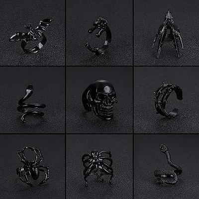 Vintage Silver Open Punk Rings for Men Women, 24PCS Adjustable Rings, Alt  Rings, Chunky Silver Rings