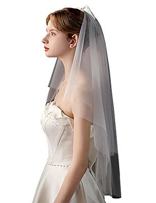 EllieHouse Womens Long Cathedral Length 1 Tier Pearl Wedding Bridal Veil with Metal Comb Hd34