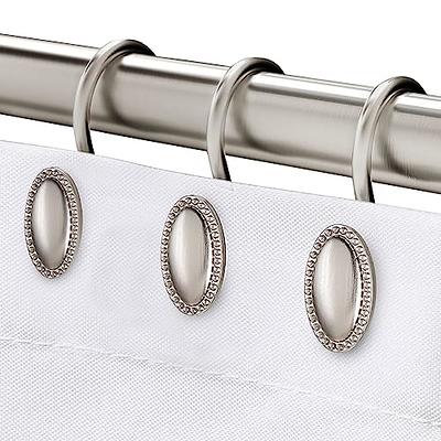 Silver Shower Curtain Rings Hooks Polished Shiny Chrome Seashells Decorative Shower Curtain Hooks Set of 12 Metal Rust-proof Shower Hanger Rings for